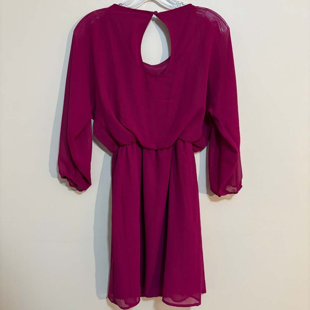 Express Magenta Chiffon Dress Womens XS Long Sleeve Keyhole Blouson
